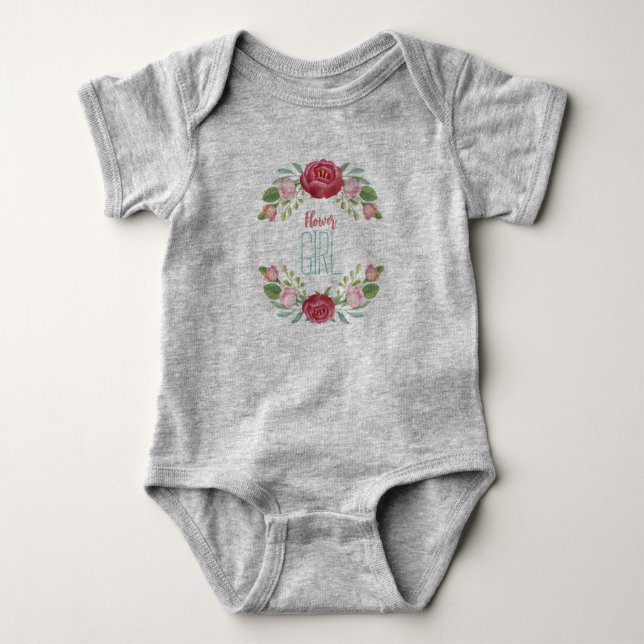 Flower girl grey baby baby bodysuit (Front)