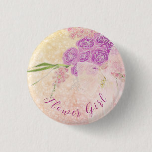Flower girl hand painted Bouquet and Blush bow 3 Cm Round Badge