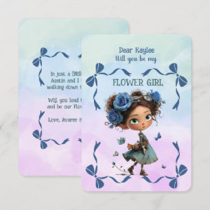 Flower Girl Invitation Floral Blue Watercolor