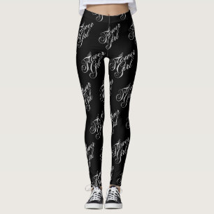Flower Girl Leggings - White on Black