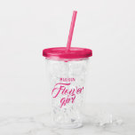 Flower Girl Name Pink Bridal Wedding Gift Acrylic Tumbler<br><div class="desc">Custom Name and monogram letter Flower Girl Name Pink Bridal shower and Wedding party personalised Gifts Clear acrylic Tumblers with lid and straw</div>