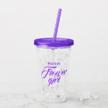 Flower Girl Name Purple Script Bridal Wedding Gift Acrylic Tumbler<br><div class="desc">Custom Name and monogram letter Flower Girl Name Purple Bridal shower and Wedding party personalised Gifts Clear acrylic Tumblers with lid and straw</div>