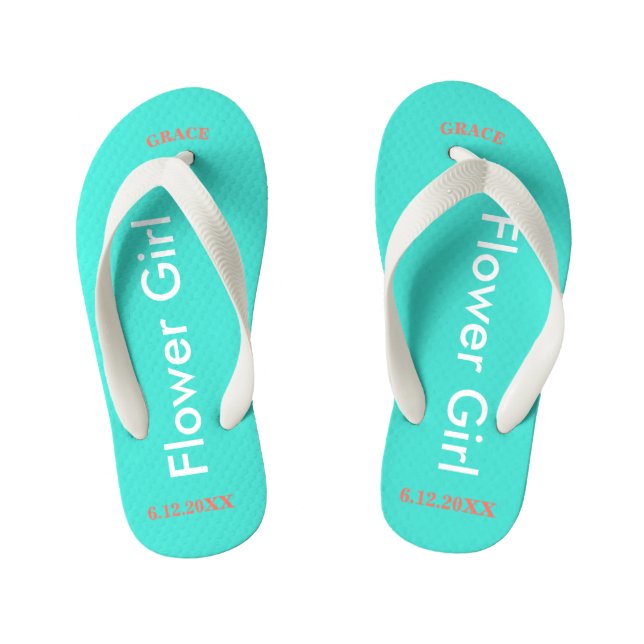 Flower Girl NAME Turquoise Kid's Thongs (Footbed)