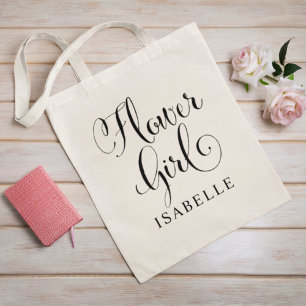 Flower Girl Personalised Black Script Wedding Tote Bag