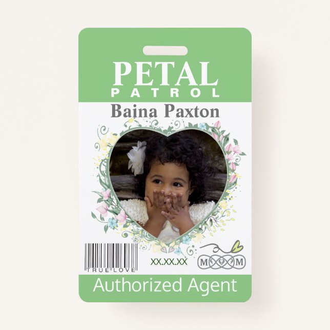 flower Girl Petal Patrol Spring Flowers blue ID Badge (Front)
