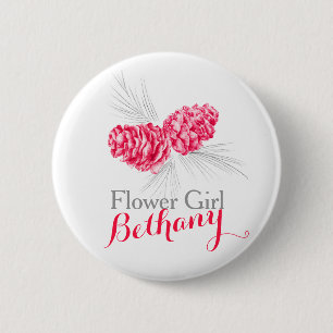 Flower girl pine cone red wedding pin button