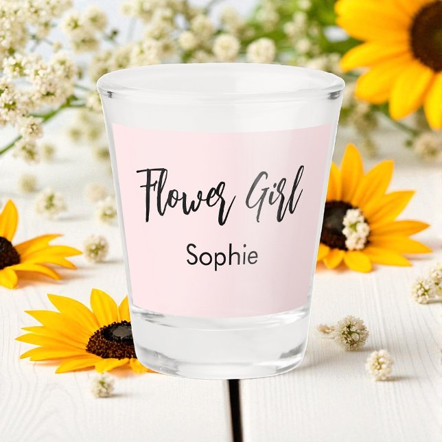 Flower Girl Pink Bridal Shower Script Shot Glass (Creator Uploaded)