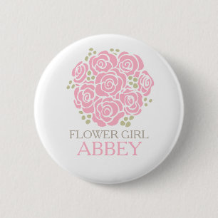 Flower girl pink posy named wedding pin button