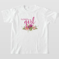 Flower Girl Pink Watercolor Floral Wedding T-Shirt
