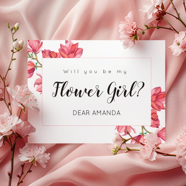 Flower Girl Pink White Floral Magnolia Card (Creator Uploaded)
