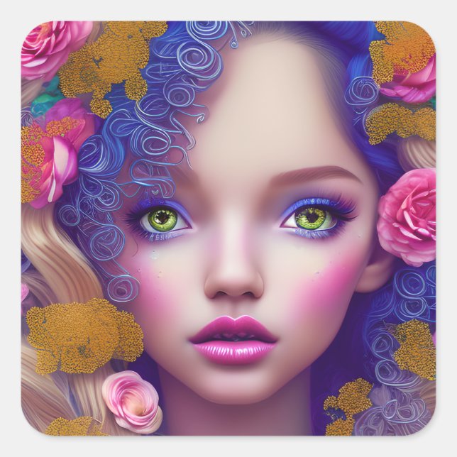 Flower Girl Princess Inspired by Ukrainian Culture Square Sticker (Front)