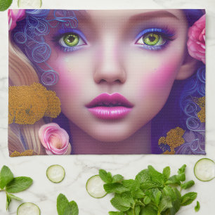 Flower Girl Princess Inspired by Ukrainian Culture Tea Towel