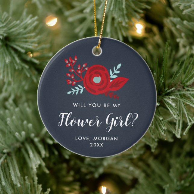 Flower Girl Proposal Personalised Jr Bridesmaid Ceramic Ornament (Tree)