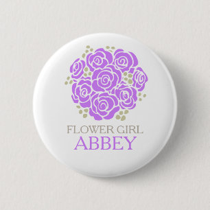 Flower girl purple posy named wedding pin button