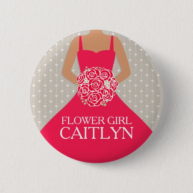 Flower girl red dress named wedding pin button (Front)
