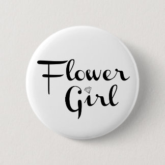 Flower Girl Retro Script Black on White 6 Cm Round Badge