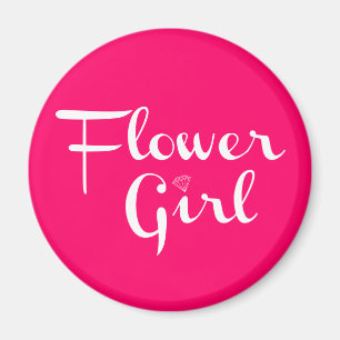 Flower Girl Retro Script White on Hot Pink Magnet