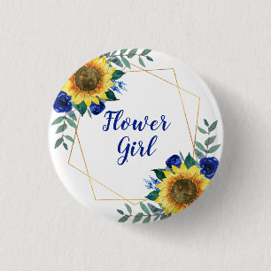 Flower Girl Sunflower Geometric Blue Floral 3 Cm Round Badge