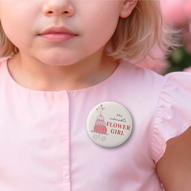 FLOWER GIRL Sweet Pink Chic Rehearsal Wedding Cake 6 Cm Round Badge (The Adorable FLOWER GIRL Sweet Pink Chic Rehearsal Wedding Cake Pinback Button @ fat_fa_tin)