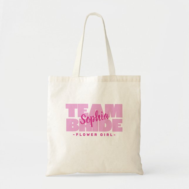 Flower Girl Team Bride Bridal Party Name Pink Cute Tote Bag (Front)