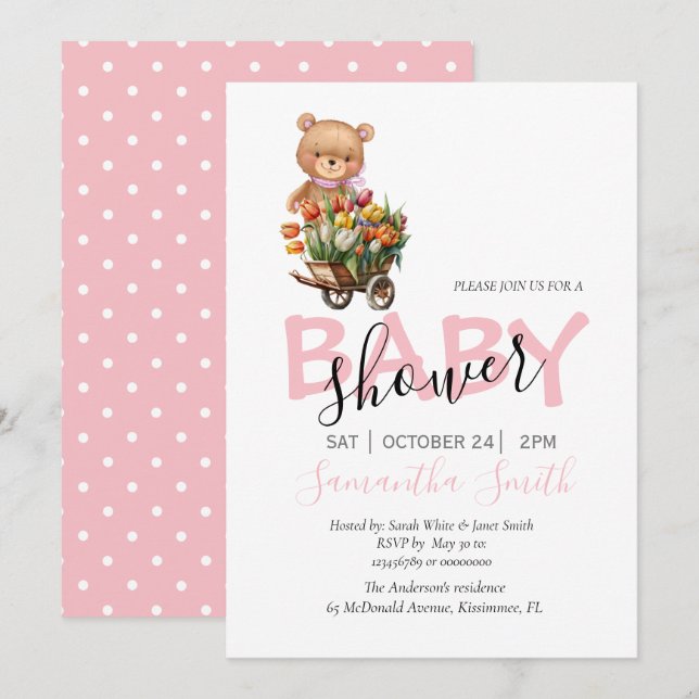 flower girl teddy bear invitation (Front/Back)