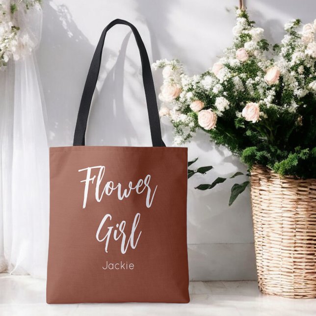 Flower Girl Terracotta Brown Wedding Tote Bag (Creator Uploaded)