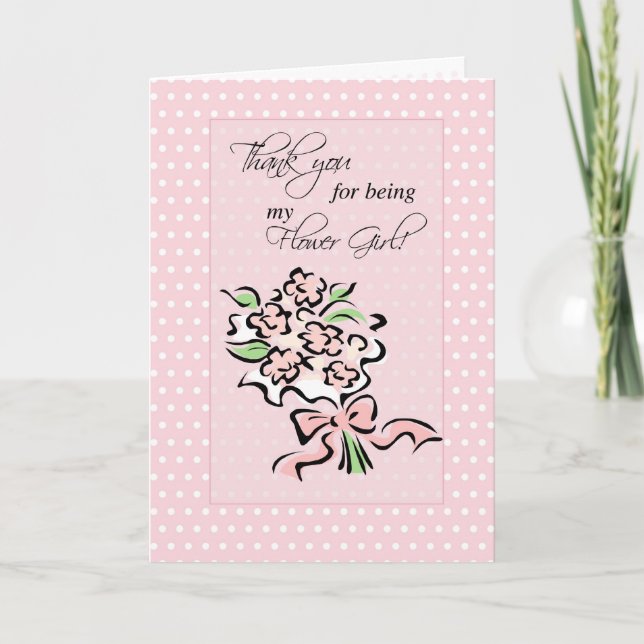 Flower Girl Thank You, Pink Dots and Flowers You Card (Front)