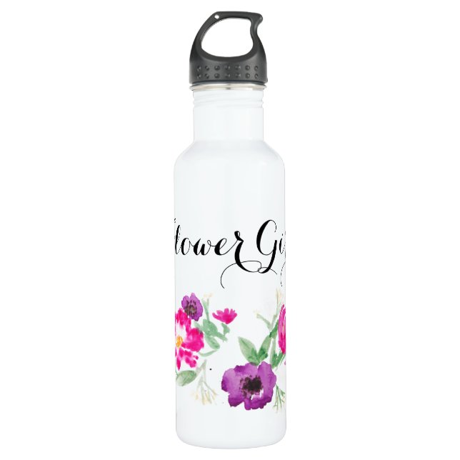 Flower Girl Watercolor Flowers Water 710 Ml Water Bottle (Front)