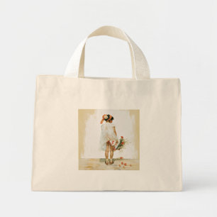 Flower Girl Watercolor Illustration Mini Tote Bag