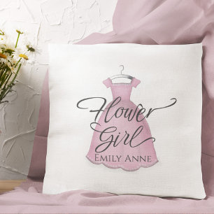 Flower Girl Watercolor Pink Dress Custom Cushion