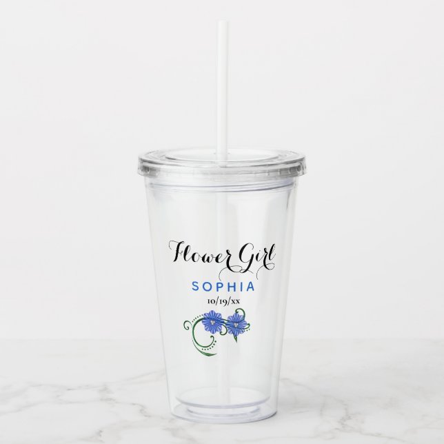 Flower Girl Wedding Blue Flowers Pretty Floral Acrylic Tumbler (Front)