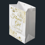 Flower Girl Wedding Gift Bag - Medium<br><div class="desc">This beautiful gift bag is designed as a wedding gift or favour bag for Flower Girls. Designed to coordinate with our Gold Foil Elegant Wedding Suite, it features a gold faux foil flourish border with the text "Flower Girl" as well as a place to enter her name, the couple's name,...</div>