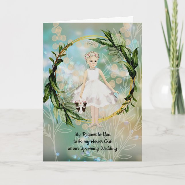 Flower Girl Wedding Request Young Girl Illustrated Card (Front)