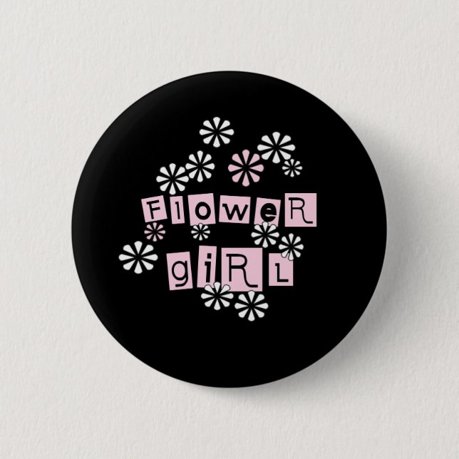 Flower Girl White on Black 6 Cm Round Badge (Front)
