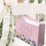 Flower Girl Wildflower Lawn Pink Thank You Large Large Gift Bag<br><div class="desc">Personalised wildflower wedding gift bag for your flower girl - or edit for bridesmaid or someone else in your wedding party. The design has a floral border of wild flowers in pink lilac yellow and blue and sits on a pretty pink background with soft haze of white watercolor wash. The...</div>