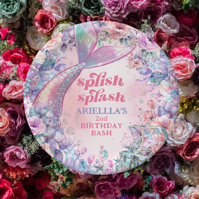 Flower Glitter Mermaid Tail 2nd Birthday Paper Plate (Creator Uploaded)
