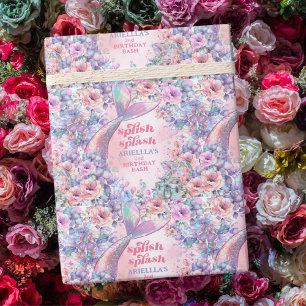 Flower Glitter Mermaid Tail 2nd Birthday Wrapping Paper
