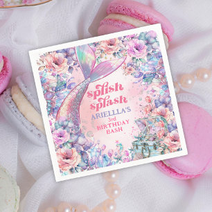 Flower Glitter Mermaid Tail 3rd Birthday Napkin