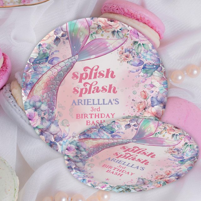 Flower Glitter Mermaid Tail 3rd Birthday Paper Plate (Creator Uploaded)
