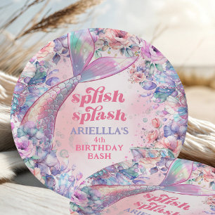 Flower Glitter Mermaid Tail 4th Birthday Paper Plate