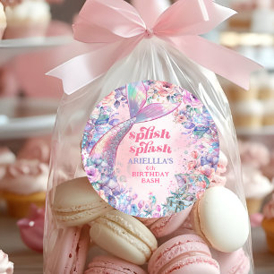 Flower Glitter Mermaid Tail 6th Birthday Classic Round Sticker