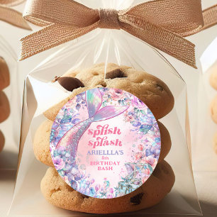 Flower Glitter Mermaid Tail 8th Birthday Classic Round Sticker