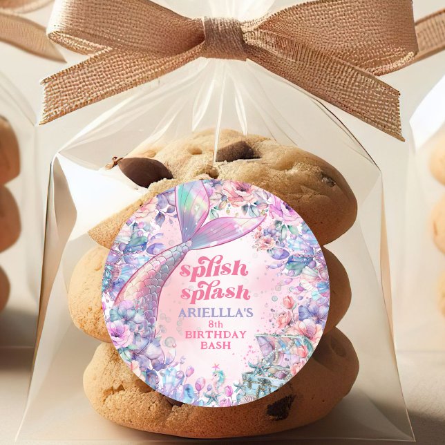 Flower Glitter Mermaid Tail 8th Birthday Classic Round Sticker (Creator Uploaded)