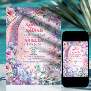 Flower Glitter Mermaid Tail 8th Birthday  Invitation