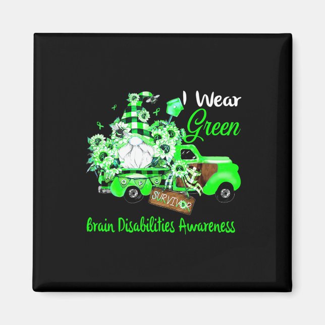 Flower Gnome Survivor Brain Disabilities Awareness Magnet (Front)