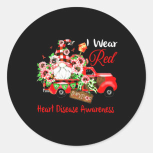 Flower Gnome Survivor Heart Disease Awareness Classic Round Sticker
