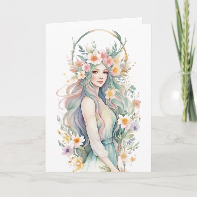 Flower Goddess Ostara Spring Equinox Sabbat Card (Front)