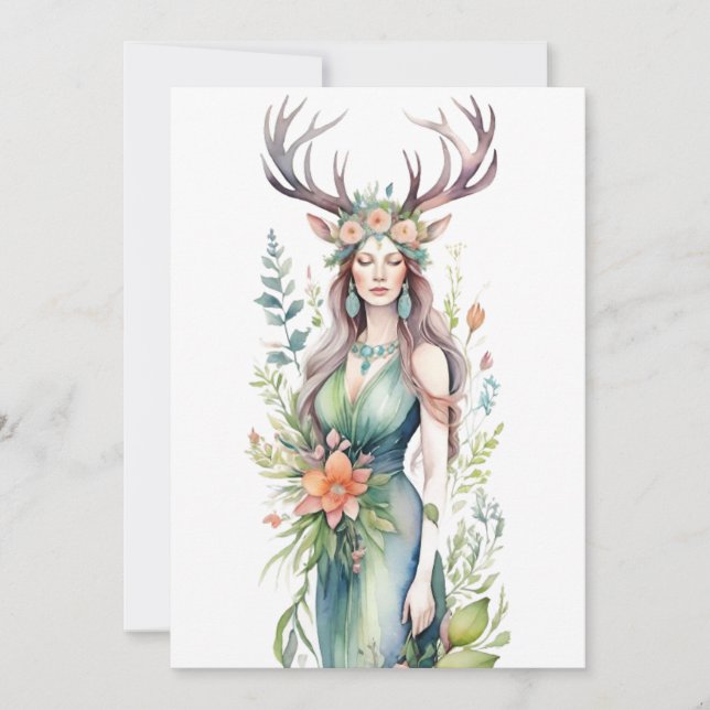 Flower Goddess Ostara Spring Equinox Sabbat Holiday Card (Front)