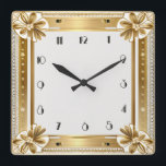 Flower Gold Art Deco Square Wall Clock<br><div class="desc">Great clock design. You will love it like others. Be free to use this design for other product you like or to customise and add your text. Follow me for more. Thank you. Have a nice day.</div>