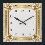 Flower Gold Art Deco Square Wall Clock<br><div class="desc">Great clock design. You will love it like others. Be free to use this design for other product you like or to customise and add your text. Follow me for more. Thank you. Have a nice day.</div>